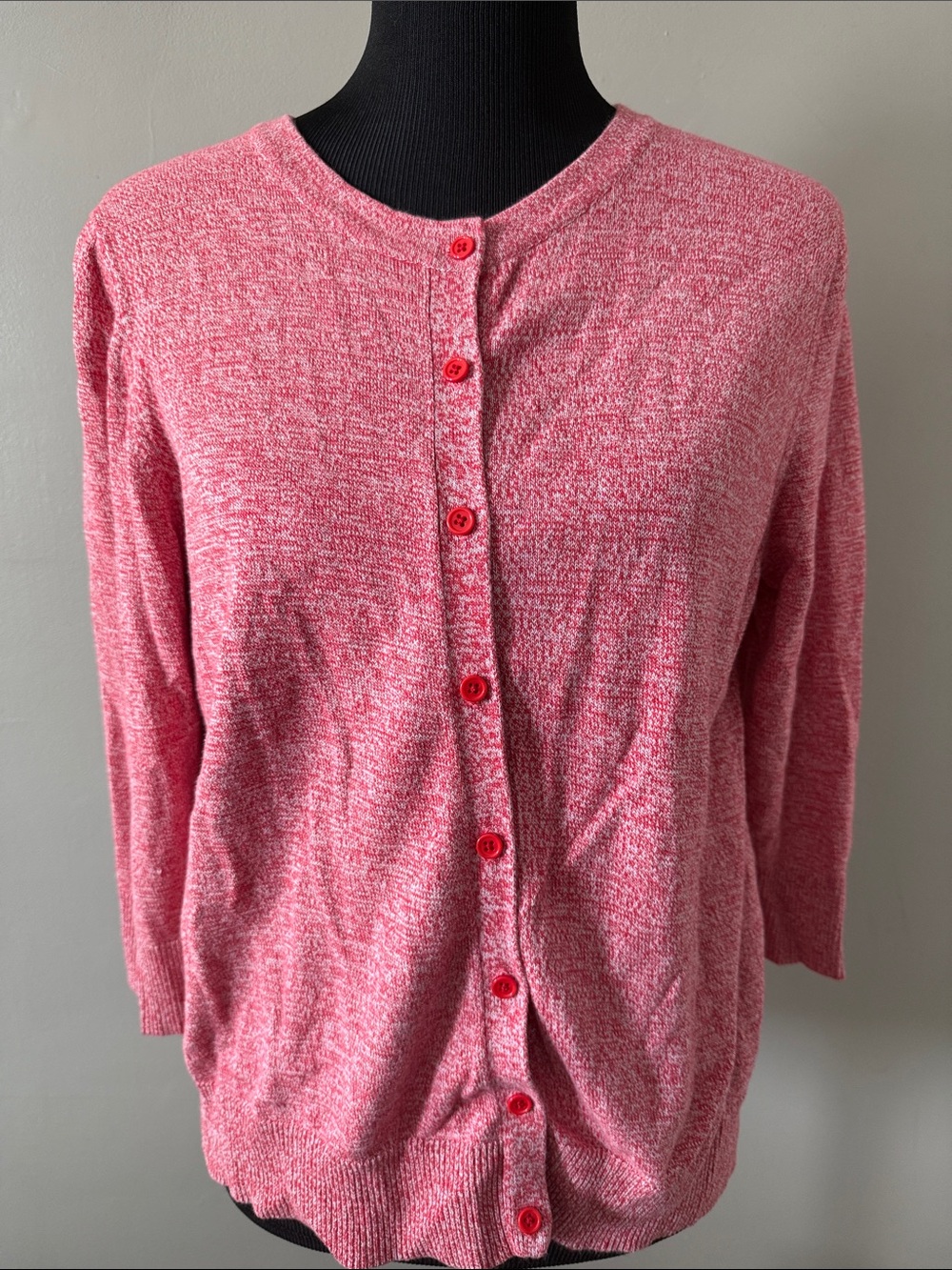 Chadwicks of Boston Button-Front Knit Sweater Cardigan Red Heather 3/4 Sleeve L